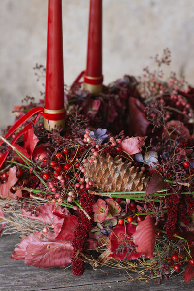 EINZELSTÜCK sofort Versandbereit// klassischer Adventskranz in Kaminrot mit Kerzen und natürlicher Deko