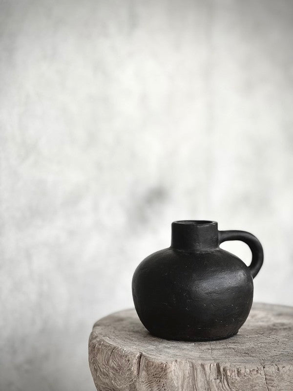 schwere Keramikvase in Schwarz H19cm