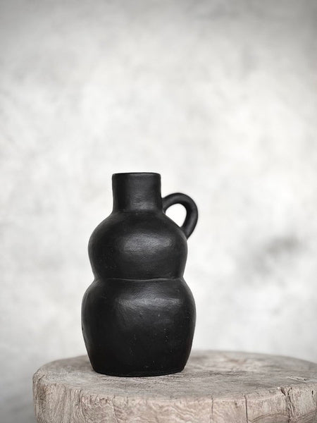 schwere Keramikvase in Schwarz H26cm