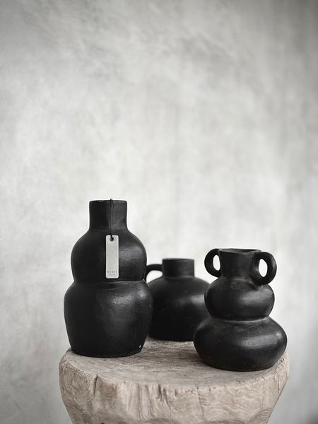 schwere Keramikvase in Schwarz H21cm
