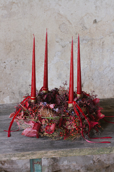 EINZELSTÜCK sofort Versandbereit// klassischer Adventskranz in Kaminrot mit Kerzen und natürlicher Deko