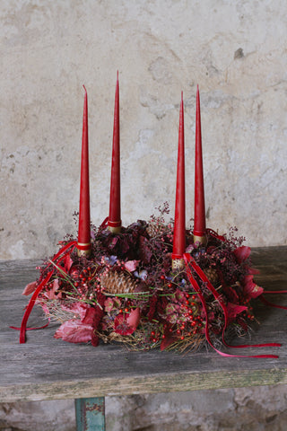 EINZELSTÜCK sofort Versandbereit// klassischer Adventskranz in Kaminrot mit Kerzen und natürlicher Deko